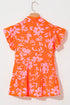 Floral Print Tiered Flutter Sleeve Collared Blouse