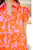 Floral Print Tiered Flutter Sleeve Collared Blouse