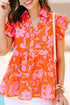 Floral Print Tiered Flutter Sleeve Collared Blouse