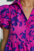 Floral Print Tiered Flutter Sleeve Collared Blouse