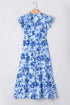 Floral Print Tiered Frilled Trim Flutter Sleeve Maxi Dress