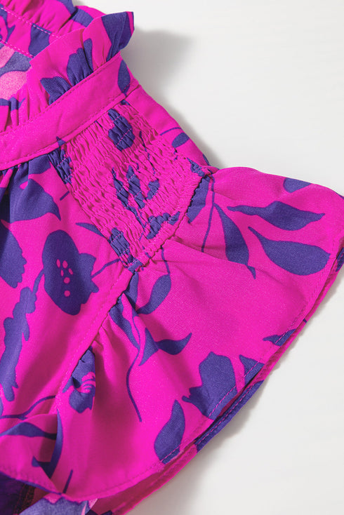 Floral Print Tiered Frilled Trim Flutter Sleeve Maxi Dress