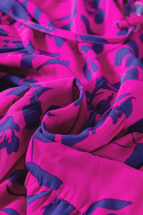 Floral Print Tiered Frilled Trim Flutter Sleeve Maxi Dress