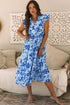Floral Print Tiered Frilled Trim Flutter Sleeve Maxi Dress