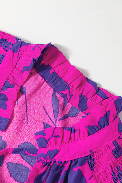 Floral Print Tiered Frilled Trim Flutter Sleeve Maxi Dress