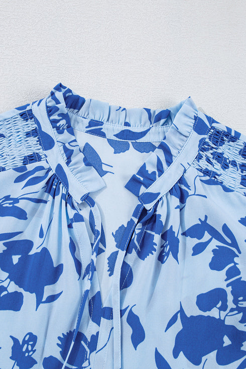 Floral Print Tiered Frilled Trim Flutter Sleeve Maxi Dress