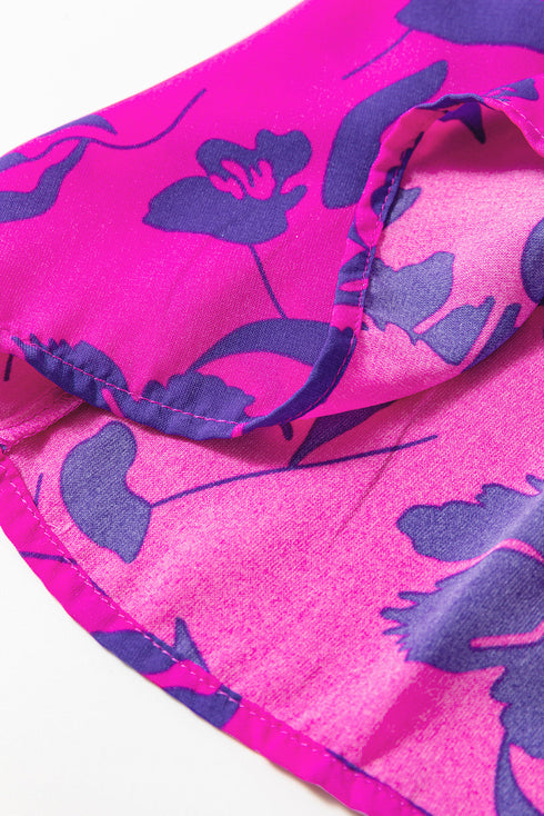 Floral Print Tiered Frilled Trim Flutter Sleeve Maxi Dress