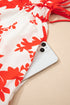 Floral Print Trimmed V Neck Ruffle Sleeve Maxi Dress