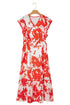 Floral Print Trimmed V Neck Ruffle Sleeve Maxi Dress
