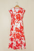 Floral Print Trimmed V Neck Ruffle Sleeve Maxi Dress