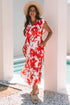 Floral Print Trimmed V Neck Ruffle Sleeve Maxi Dress