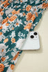 Floral Print Trimmed V Neck Tie Waist Sleeveless Holiday Long Dress
