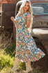 Floral Print Trimmed V Neck Tie Waist Sleeveless Holiday Long Dress