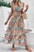 Floral Print Trimmed V Neck Tie Waist Sleeveless Holiday Long Dress