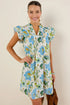 Floral Print Triple Ruffle V Neck Shift Mini Dress