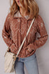 Floral Print Twisted Ribbed Drawstring Kangaroo Pocket Hoodie