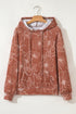 Floral Print Twisted Ribbed Drawstring Kangaroo Pocket Hoodie