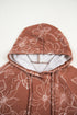 Floral Print Twisted Ribbed Drawstring Kangaroo Pocket Hoodie