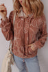 Floral Print Twisted Ribbed Drawstring Kangaroo Pocket Hoodie