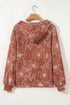 Floral Print Twisted Ribbed Drawstring Kangaroo Pocket Hoodie