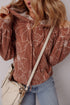 Floral Print Twisted Ribbed Drawstring Kangaroo Pocket Hoodie