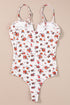 Floral Print V Cut Sheer Frilled Spaghetti Strap Bodysuit