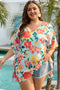 Floral Print V Neck Batwing Sleeve Blouse