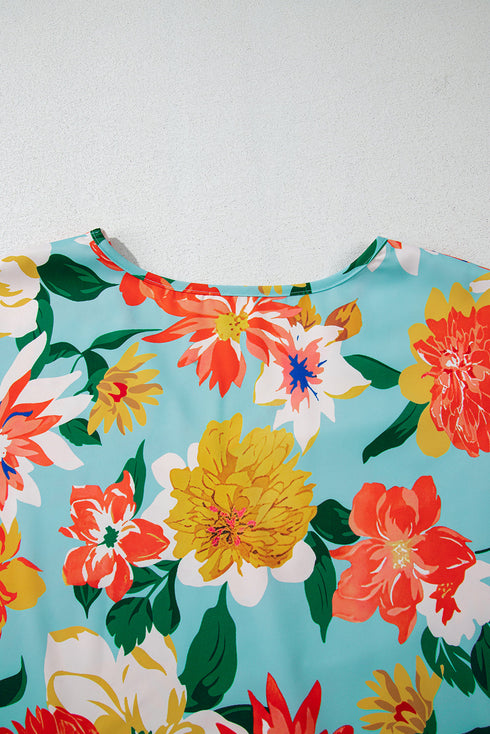 Floral Print V Neck Batwing Sleeve Blouse