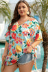 Floral Print V Neck Batwing Sleeve Blouse