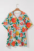 Floral Print V Neck Batwing Sleeve Blouse