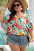 Floral Print V Neck Batwing Sleeve Blouse