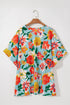 Floral Print V Neck Batwing Sleeve Blouse