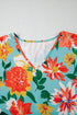 Floral Print V Neck Batwing Sleeve Blouse