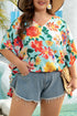 Floral Print V Neck Batwing Sleeve Blouse