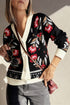 Floral Print V Neck Button Front Knit Cardigan