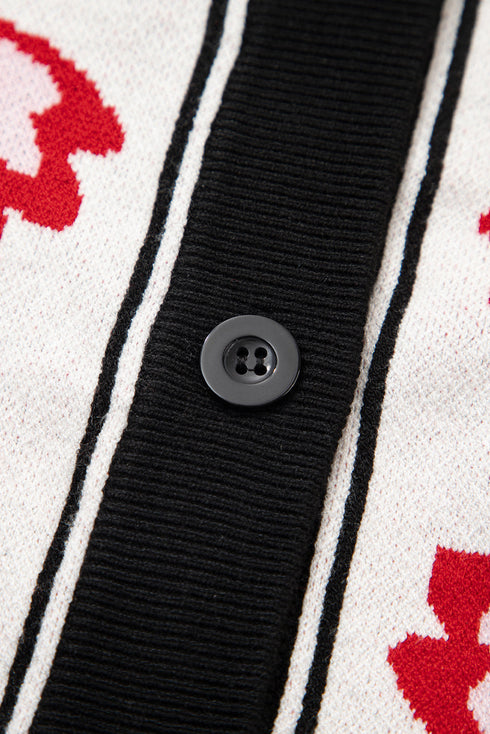 Floral Print V Neck Button Front Knit Cardigan