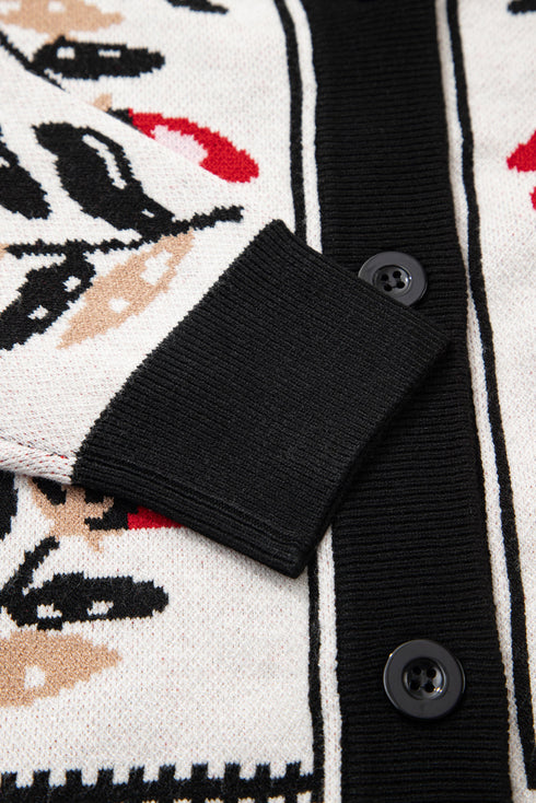 Floral Print V Neck Button Front Knit Cardigan