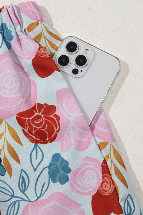 Floral Print V Neck Cami And Ruffled Shorts Lounge Set