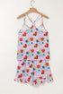 Floral Print V Neck Cami And Ruffled Shorts Lounge Set