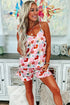 Floral Print V Neck Cami And Ruffled Shorts Lounge Set