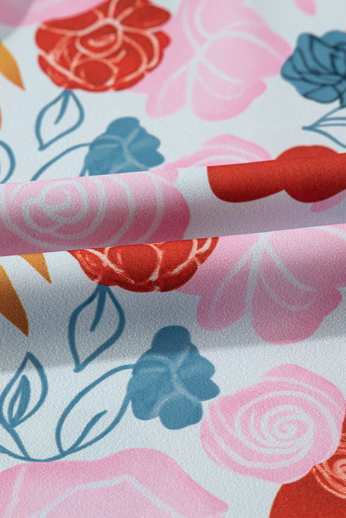 Floral Print V Neck Cami And Ruffled Shorts Lounge Set