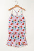 Floral Print V Neck Cami And Ruffled Shorts Lounge Set