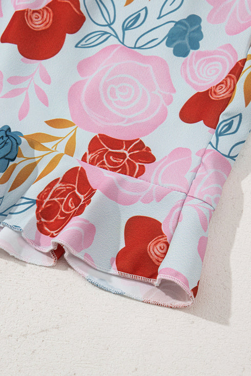 Floral Print V Neck Cami And Ruffled Shorts Lounge Set