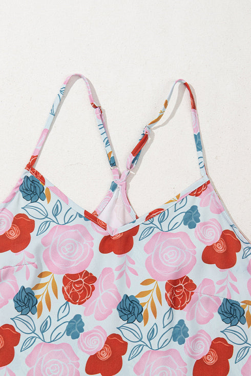 Floral Print V Neck Cami And Ruffled Shorts Lounge Set