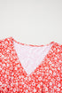 Floral Print V Neck Flared Bracelet Sleeve Blouse