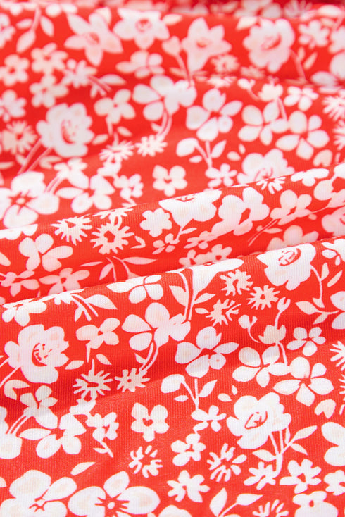Floral Print V Neck Flared Bracelet Sleeve Blouse