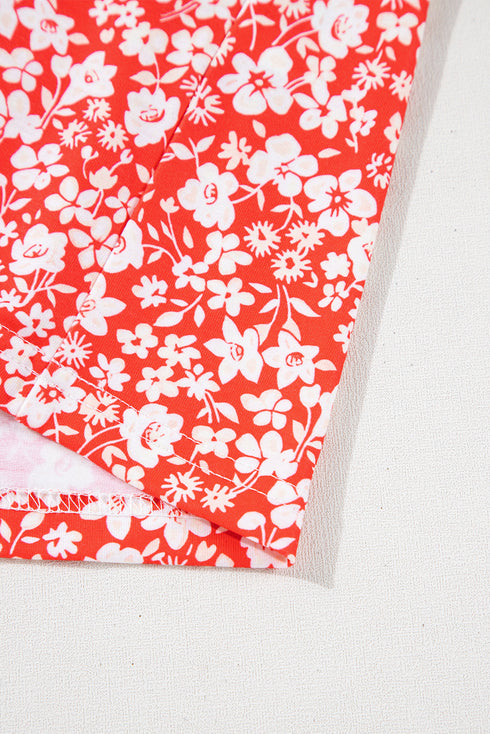 Floral Print V Neck Flared Bracelet Sleeve Blouse