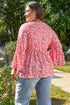 Floral Print V Neck Flared Bracelet Sleeve Blouse