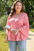 Floral Print V Neck Flared Bracelet Sleeve Blouse