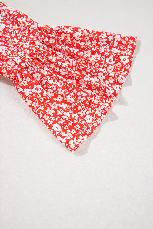 Floral Print V Neck Flared Bracelet Sleeve Blouse